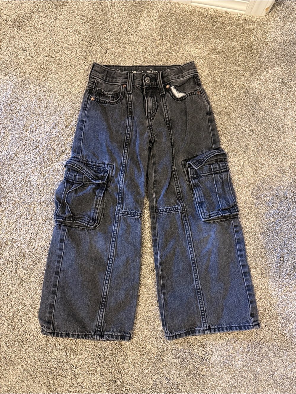 Old Navy Girls Black Cargo Jeans - Wide Leg Utility Style